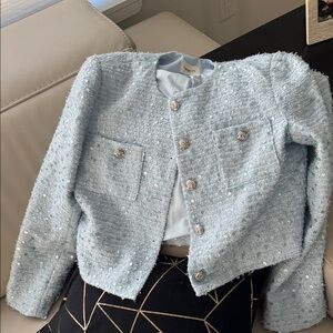 Choklate Paris Blue Tweed Sparkle Jacket with Metallic Buttons